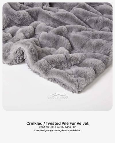 Crinkled Twisted Pile Fur Velvet Fabric 180-300 GSM | 44” & 58” Width | Designer Garments & Decorative Fabrics in Surat